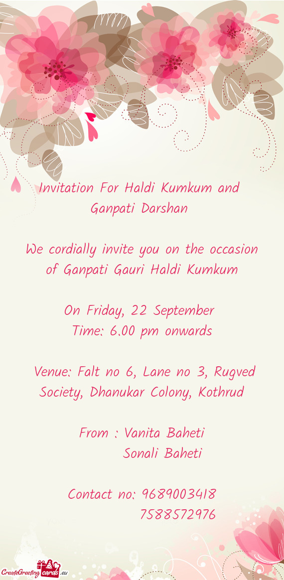 Invitation For Haldi Kumkum and