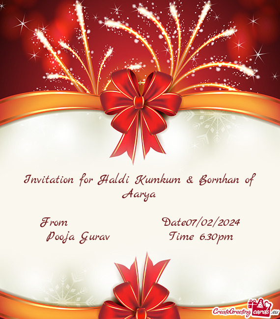 Invitation for Haldi Kumkum & Bornhan of Aarya