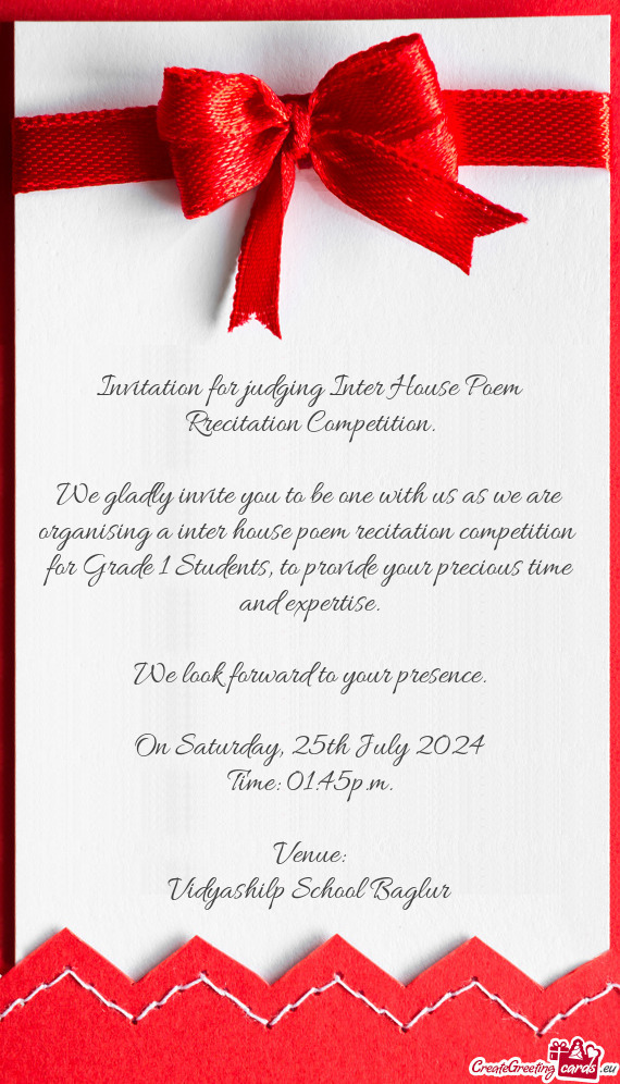 Invitation for judging Inter House Poem Rrecitation Competition