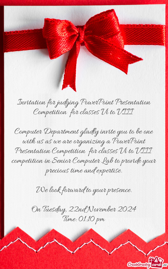 Invitation for judging PowerPoint Presentation Competition for classes Vi to VIII