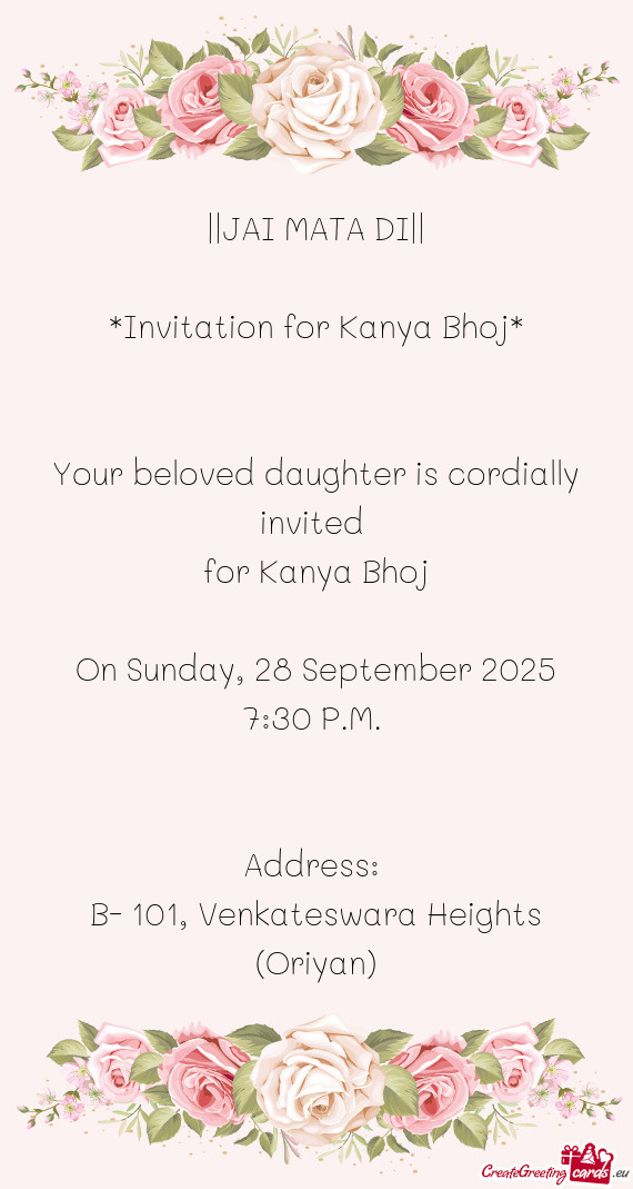 Invitation for Kanya Bhoj