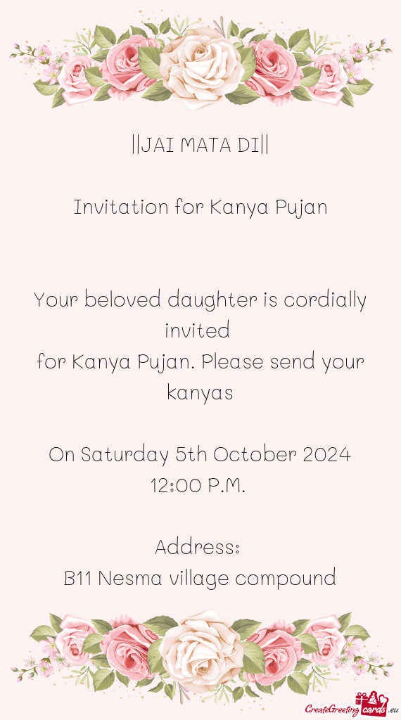 🌹 Invitation for Kanya Pujan 🌹