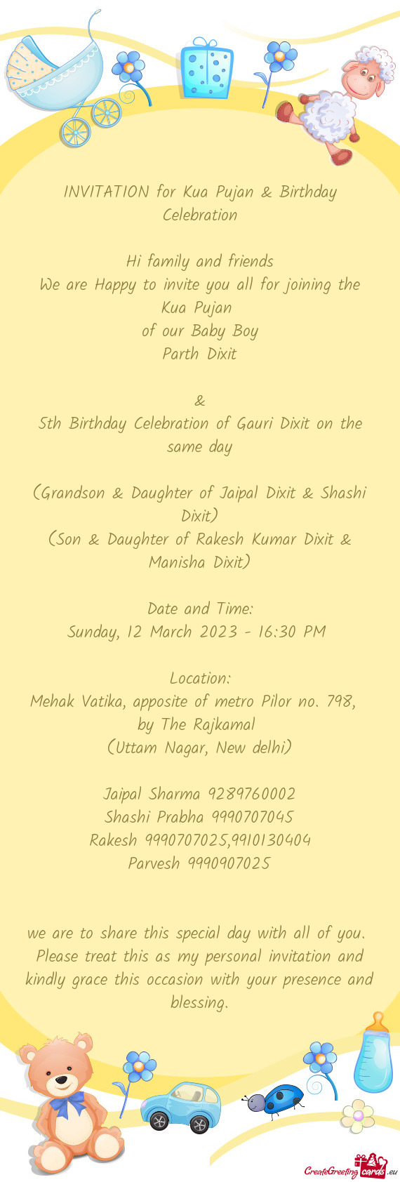 INVITATION for Kua Pujan & Birthday Celebration