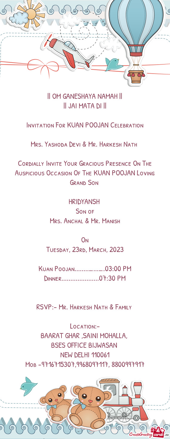 Invitation For KUAN POOJAN Celebration