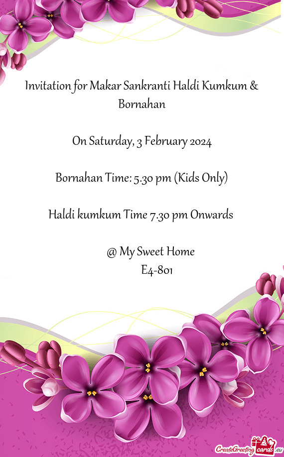 Invitation for Makar Sankranti Haldi Kumkum & Bornahan