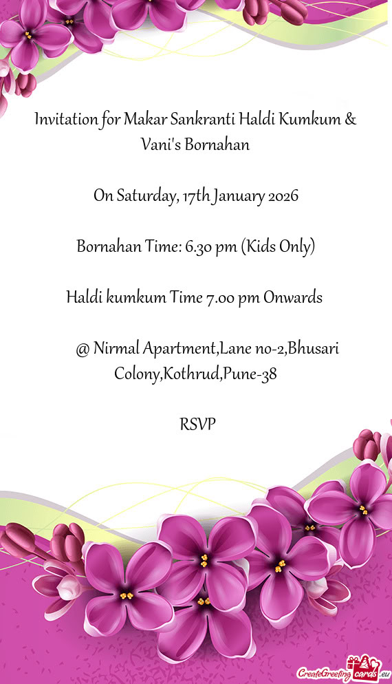 Invitation for Makar Sankranti Haldi Kumkum & Vani