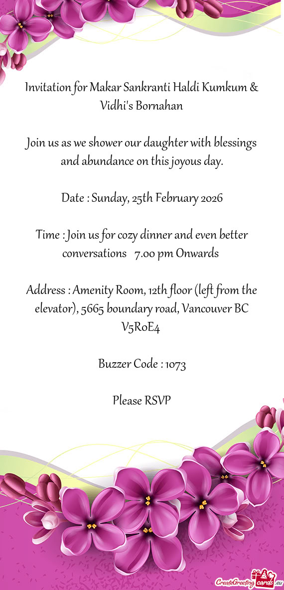 Invitation for Makar Sankranti Haldi Kumkum & Vidhi's Bornahan