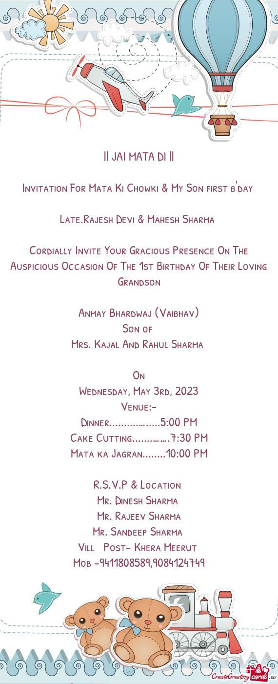 Invitation For Mata Ki Chowki & My Son first b