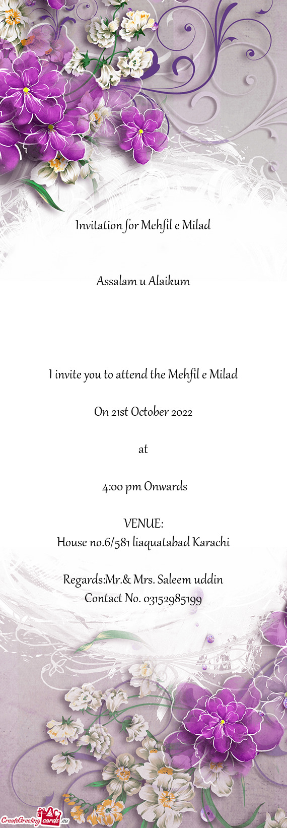 Invitation for Mehfil e Milad