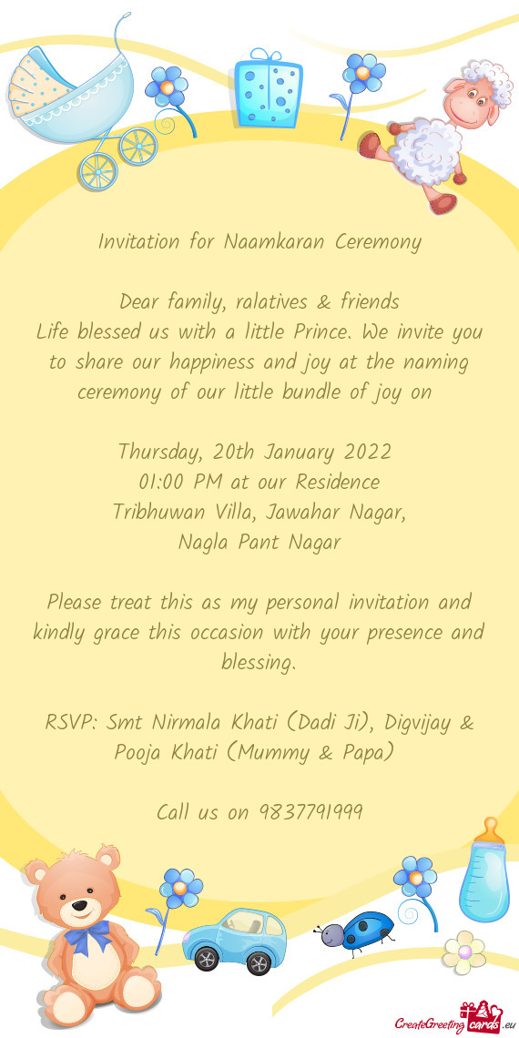 Invitation for Naamkaran Ceremony