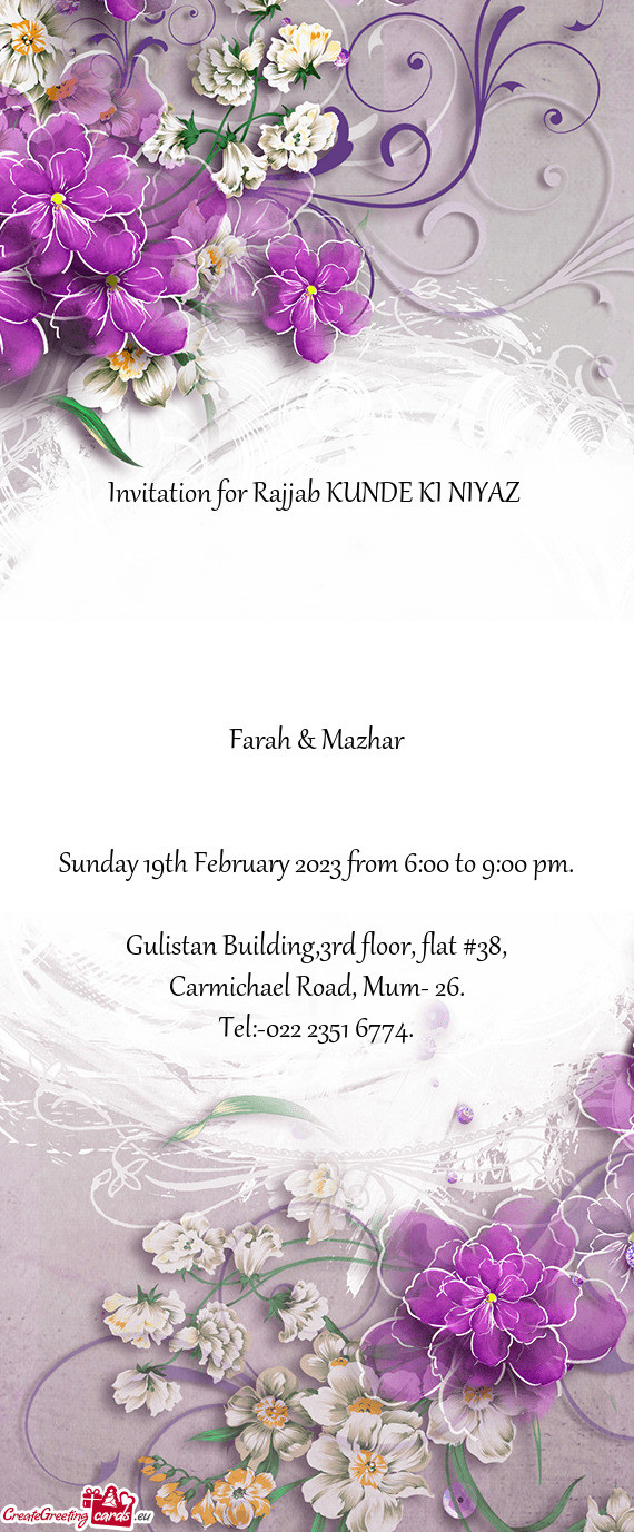Invitation for Rajjab KUNDE KI NIYAZ