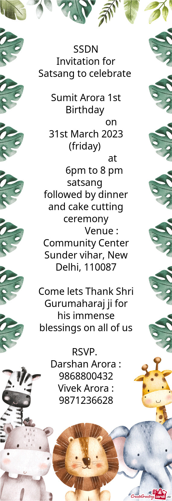 Invitation for Satsang to celebrate