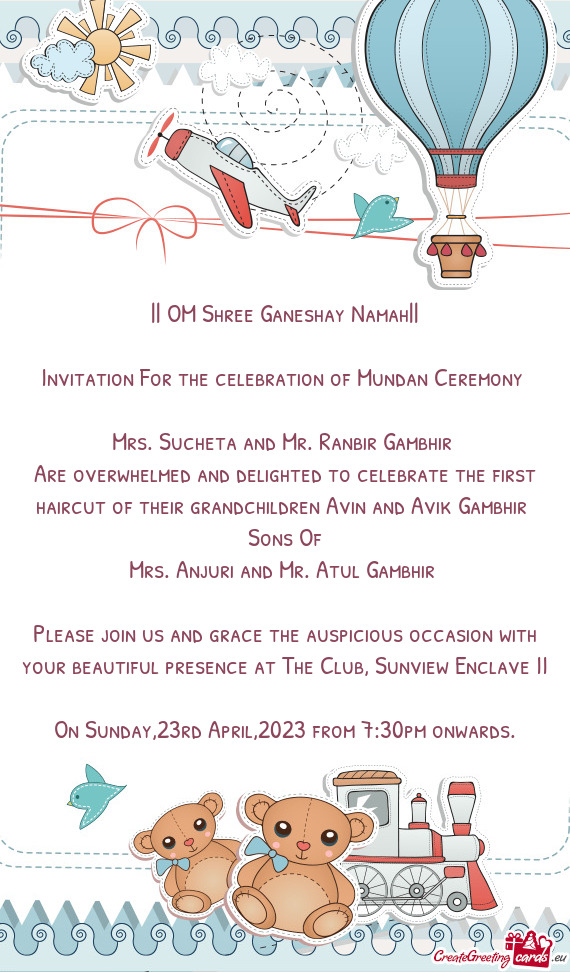 Invitation For the celebration of Mundan Ceremony