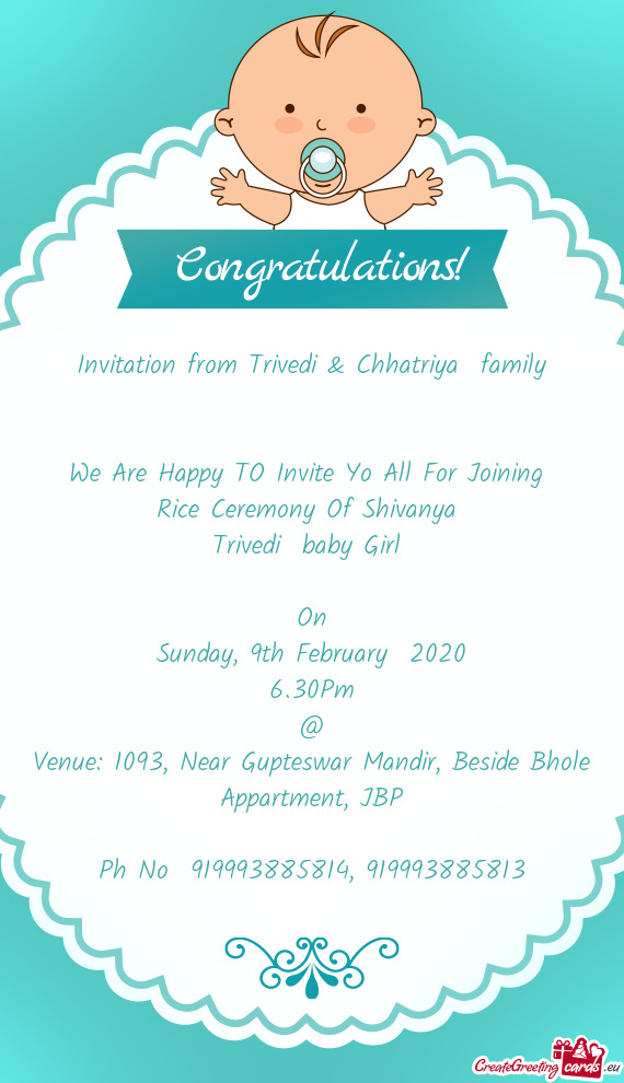 Invitation from Trivedi & Chhatriya family