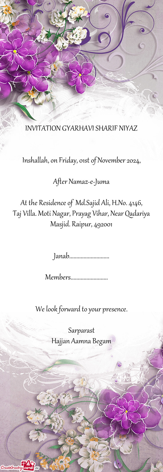 INVITATION GYARHAVI SHARIF NIYAZ