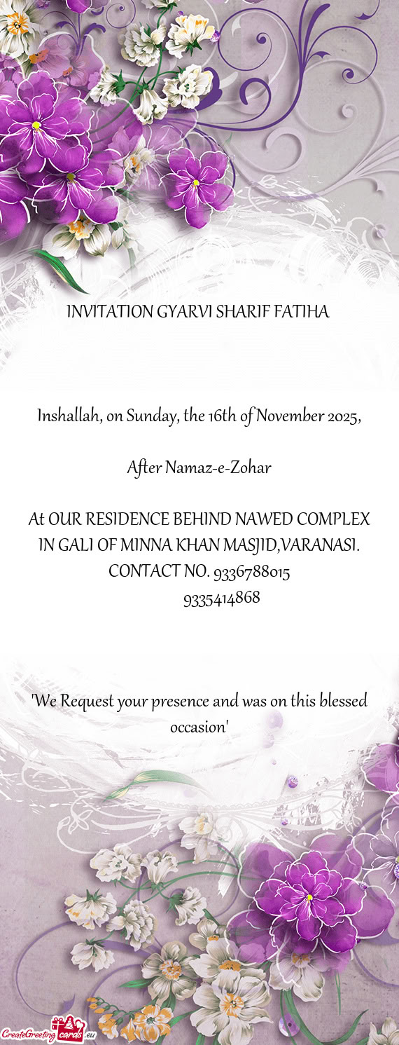 INVITATION GYARVI SHARIF FATIHA