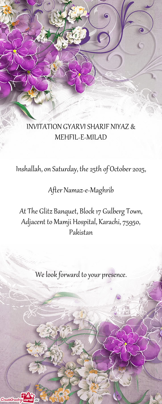 INVITATION GYARVI SHARIF NIYAZ & MEHFIL-E-MILAD