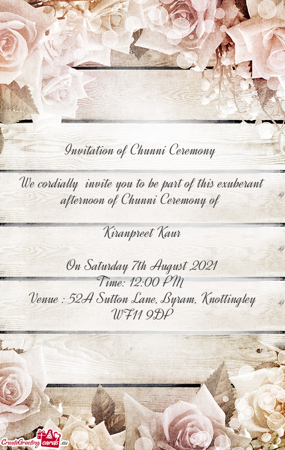 Invitation of Chunni Ceremony