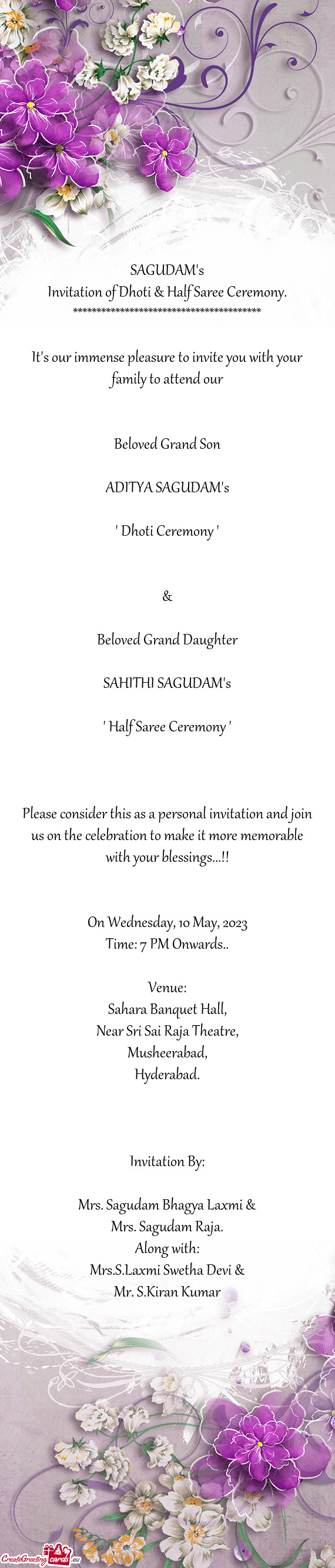Invitation of Dhoti & Half Saree Ceremony