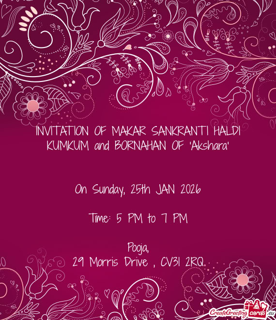 INVITATION OF MAKAR SANKRANTI HALDI KUMKUM and BORNAHAN OF "Akshara"