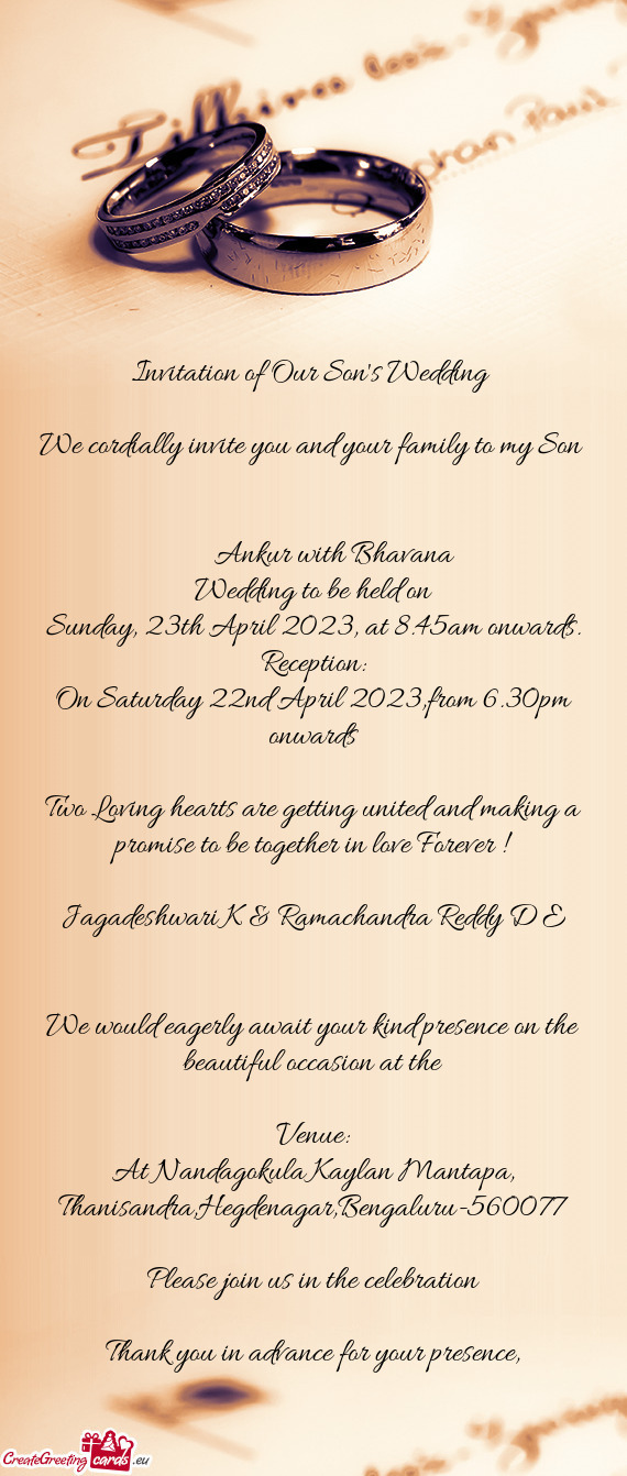 Invitation of Our Son`s Wedding