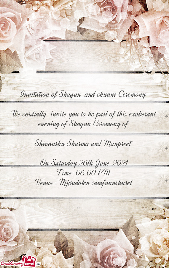 Invitation of Shagun and chunni Ceremony
