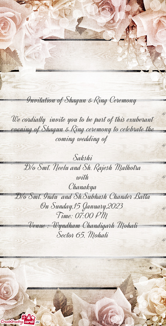 Invitation of Shagun & Ring Ceremony