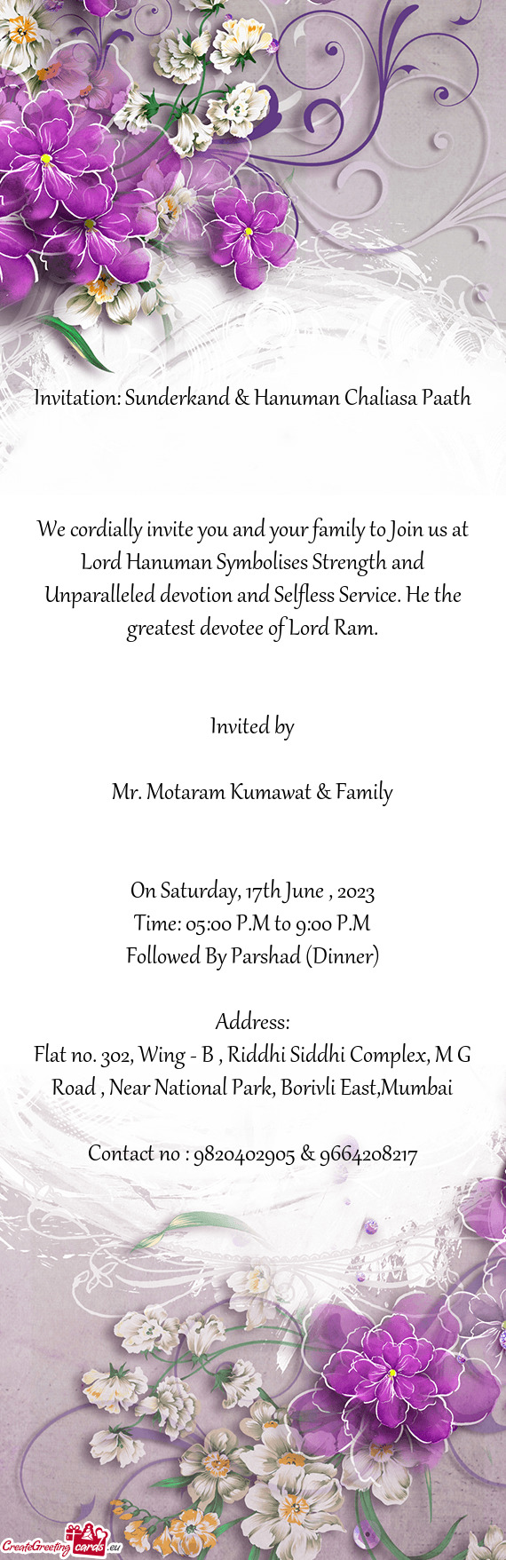 Invitation: Sunderkand & Hanuman Chaliasa Paath