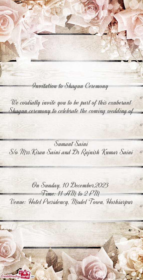 Invitation to Shagun Ceremony