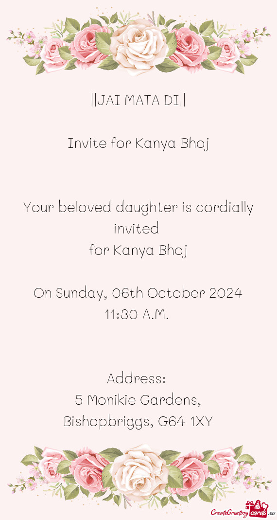 Invite for Kanya Bhoj