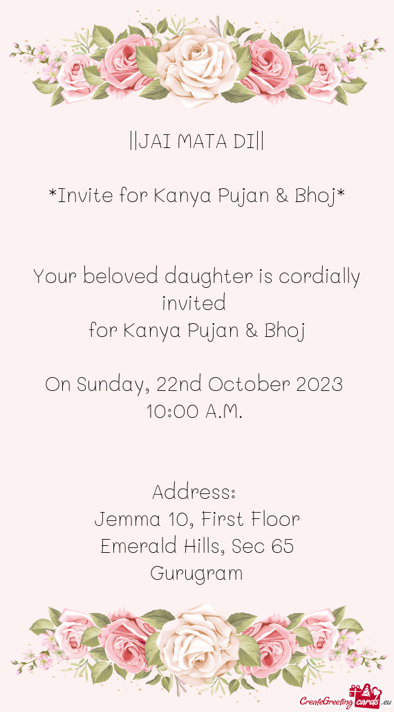Invite for Kanya Pujan & Bhoj