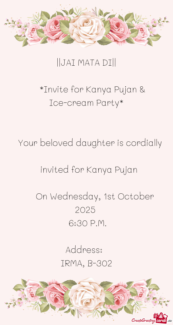 Invite for Kanya Pujan & Ice-cream Party