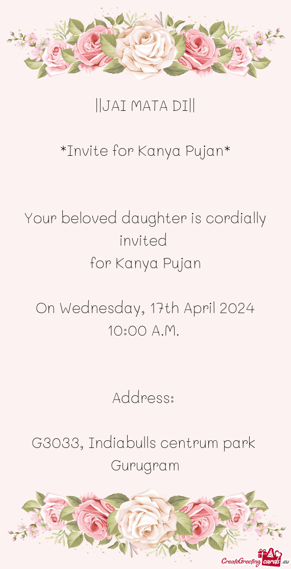 Invite for Kanya Pujan