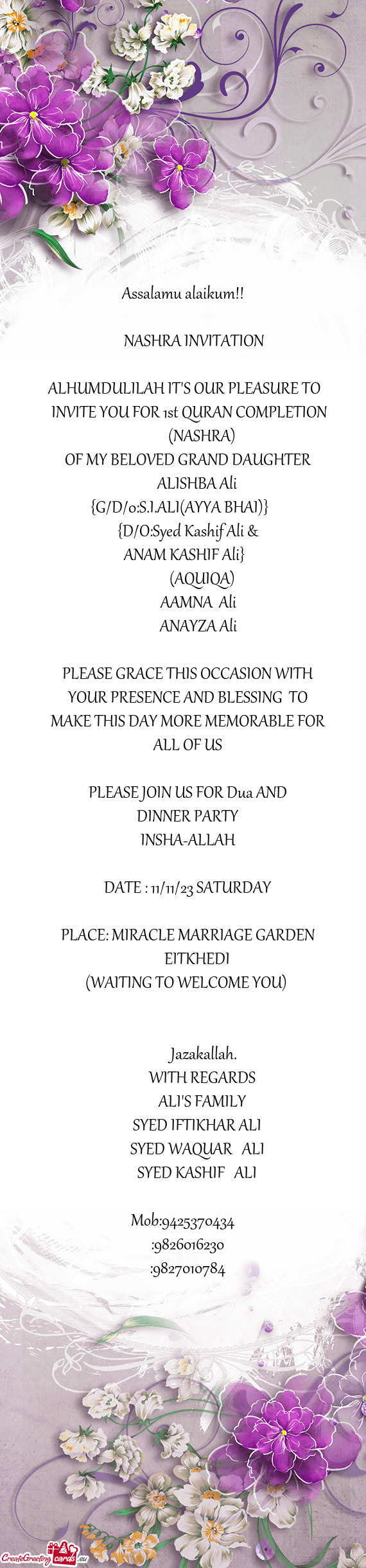 INVITE YOU FOR 1st QURAN COMPLETION