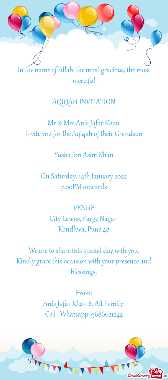 Invite you for the Aqiqah of their Grandson