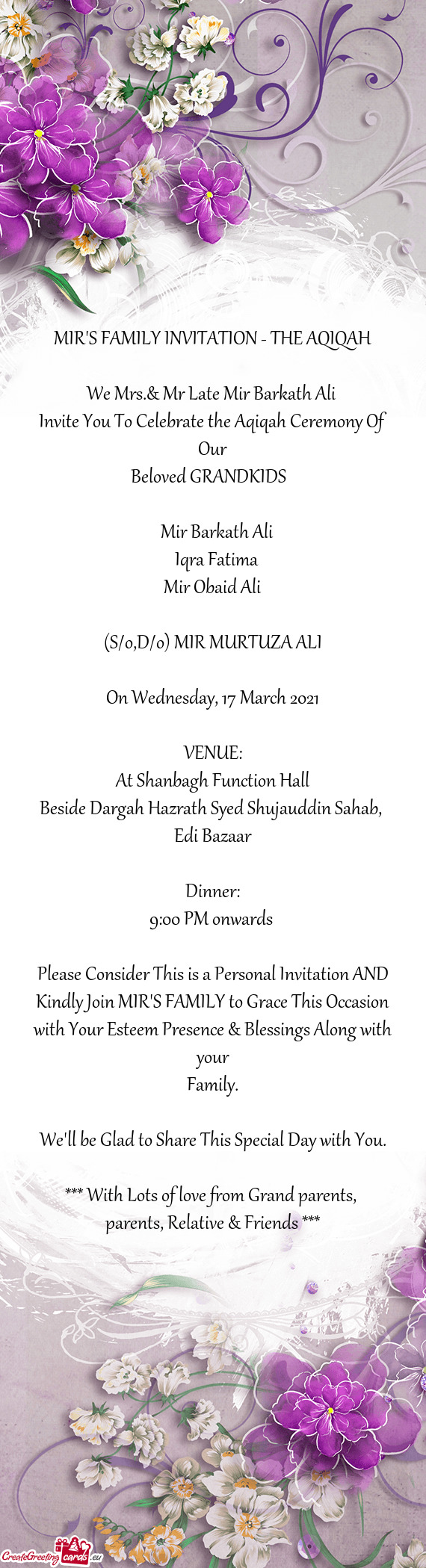 Invite You To Celebrate the Aqiqah Ceremony Of Our