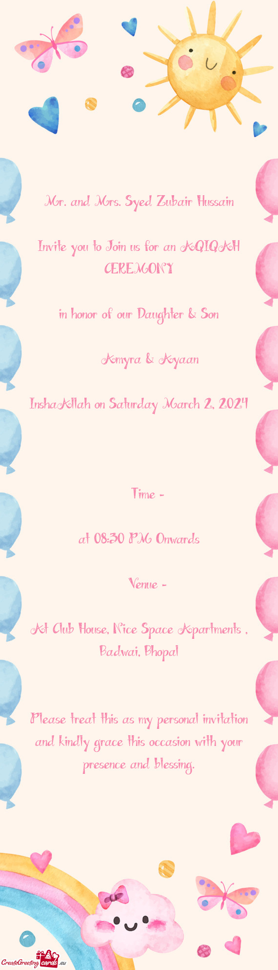 Invite you to Join us for an AQIQAH CEREMONY