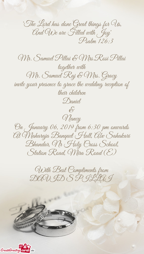 Invite your presence to grace the wedding reception of their children