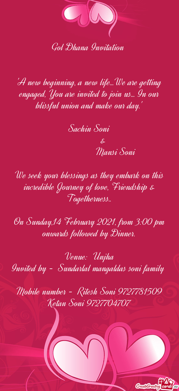Invited by - Sundarlal mangaldas soni family