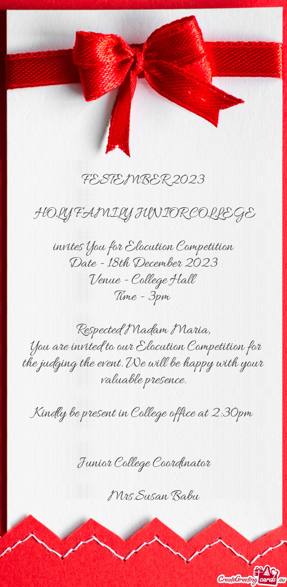 Invites You for Elocution Competition