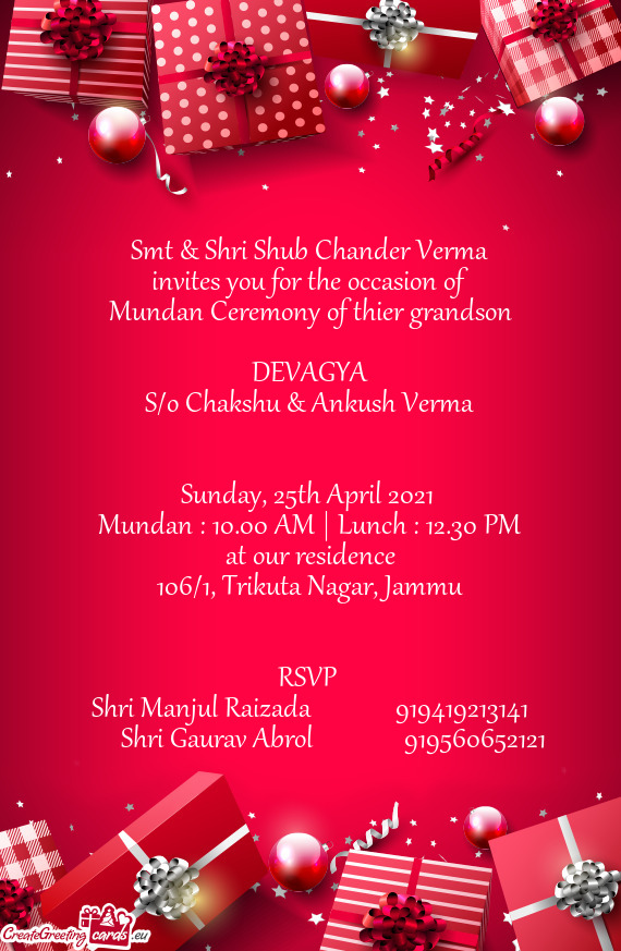 Invites you for the occasion of