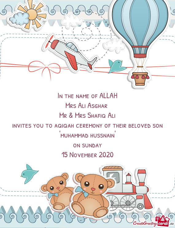 Invites you to aqiqah ceremony of their beloved son