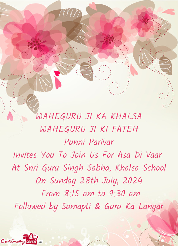 Invites You To Join Us For Asa Di Vaar