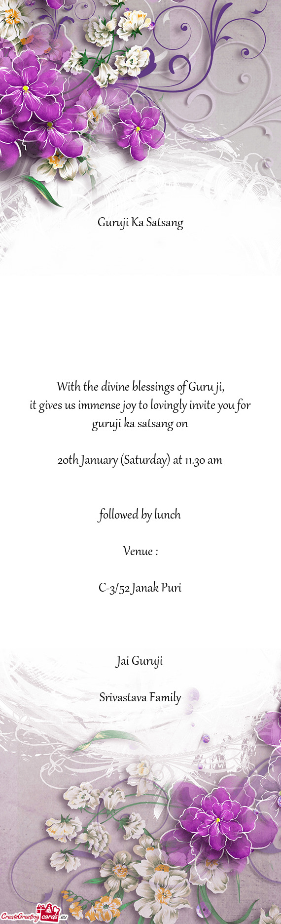 It gives us immense joy to lovingly invite you for guruji ka satsang on