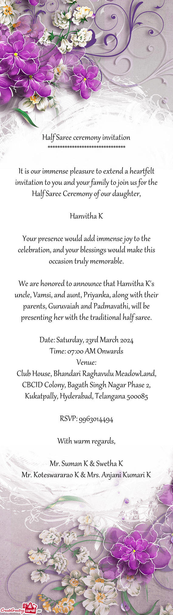 It is our immense pleasure to extend a heartfelt invitation to you and your family to join us for th