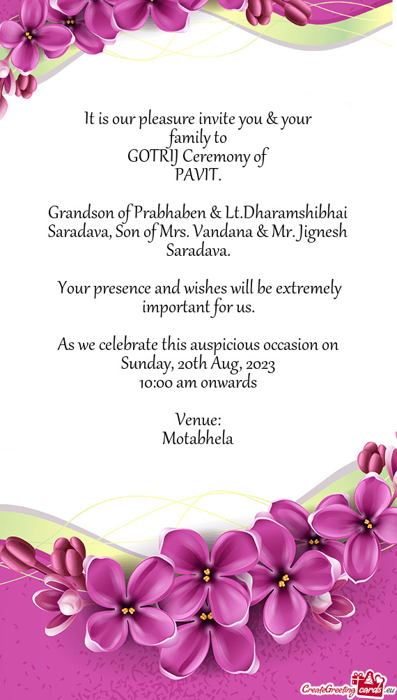 It is our pleasure invite you & your