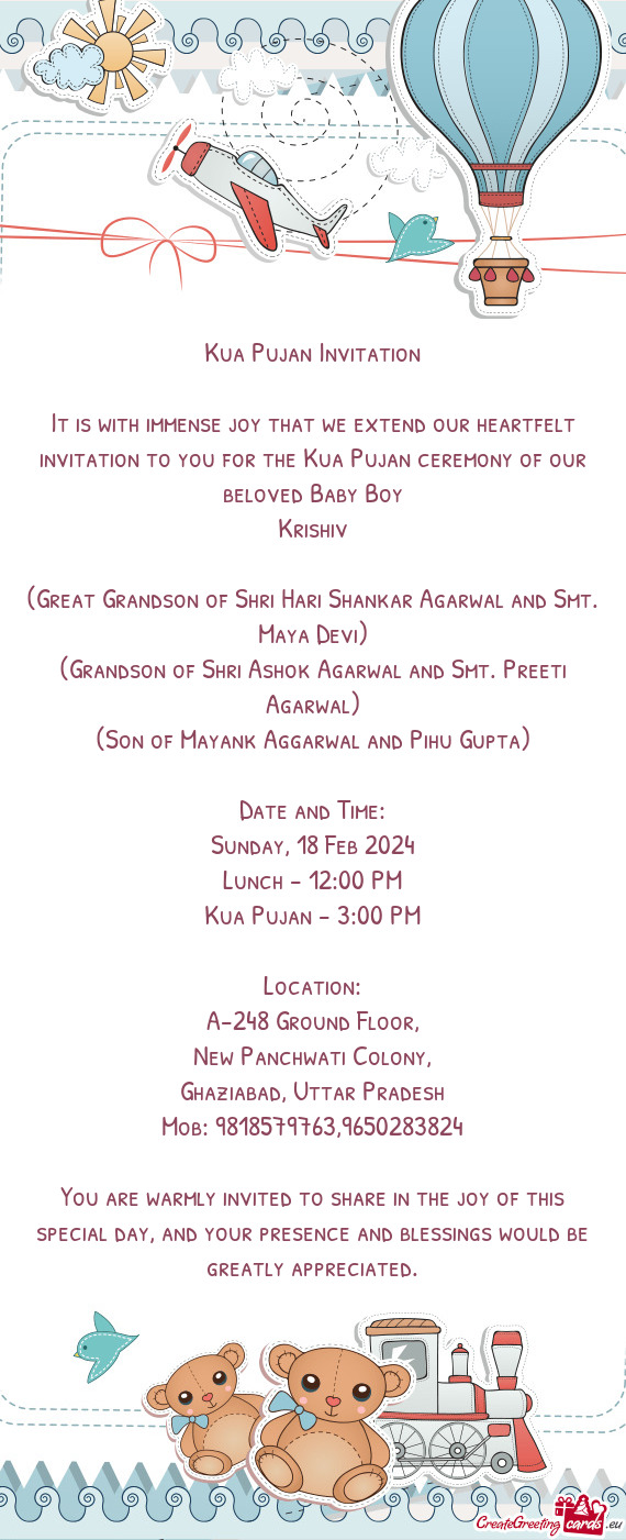 It is with immense joy that we extend our heartfelt invitation to you for the Kua Pujan ceremony of