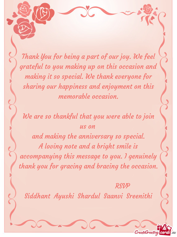 It so special. We thank everyone for sharing our happiness and enjoyment on this memorable occasion