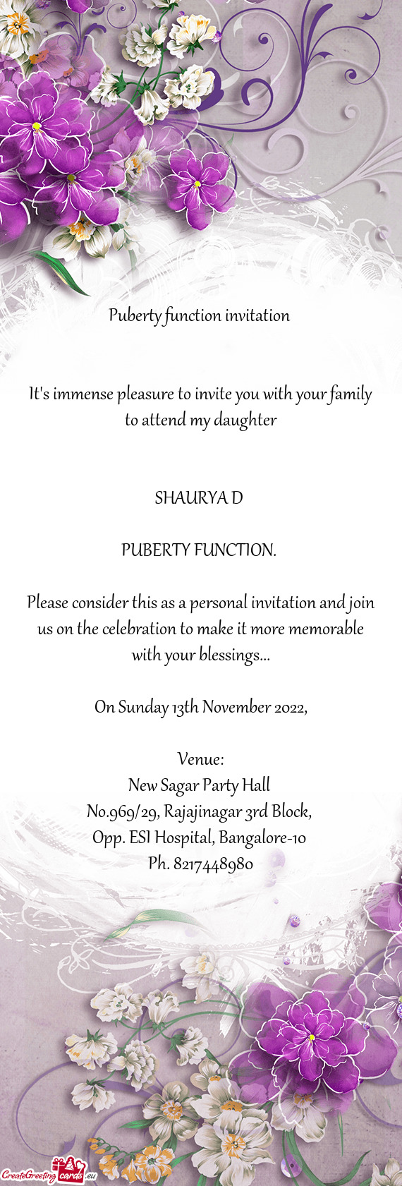 It's immense pleasure to invite you with your family to attend my daughter