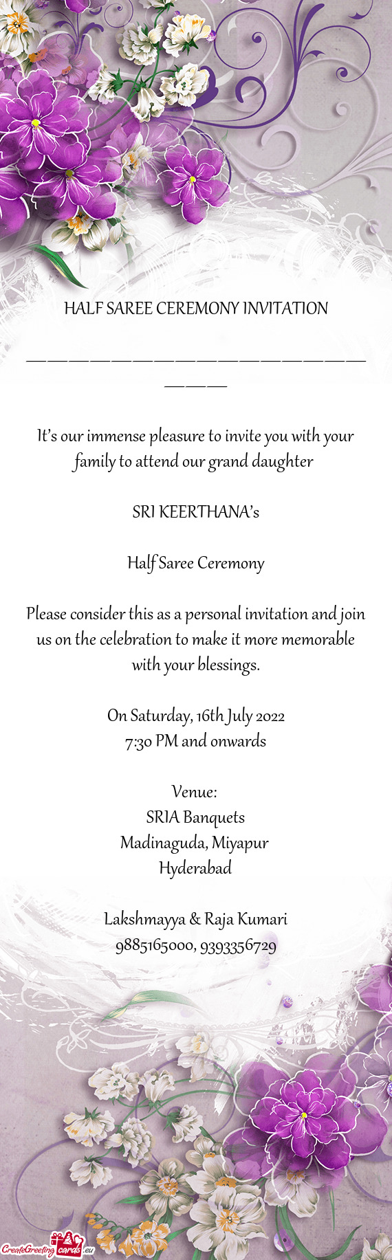 It’s our immense pleasure to invite you with your family to attend our grand daughter